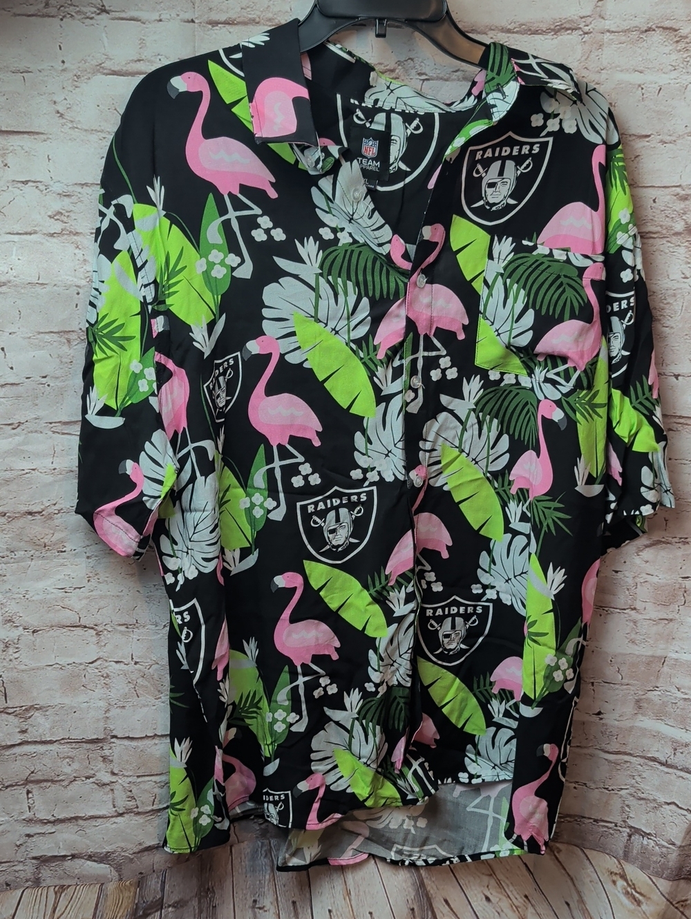 Las Vegas Raiders Tropical Flamingo Button-Up Shirt NFL XL Like New